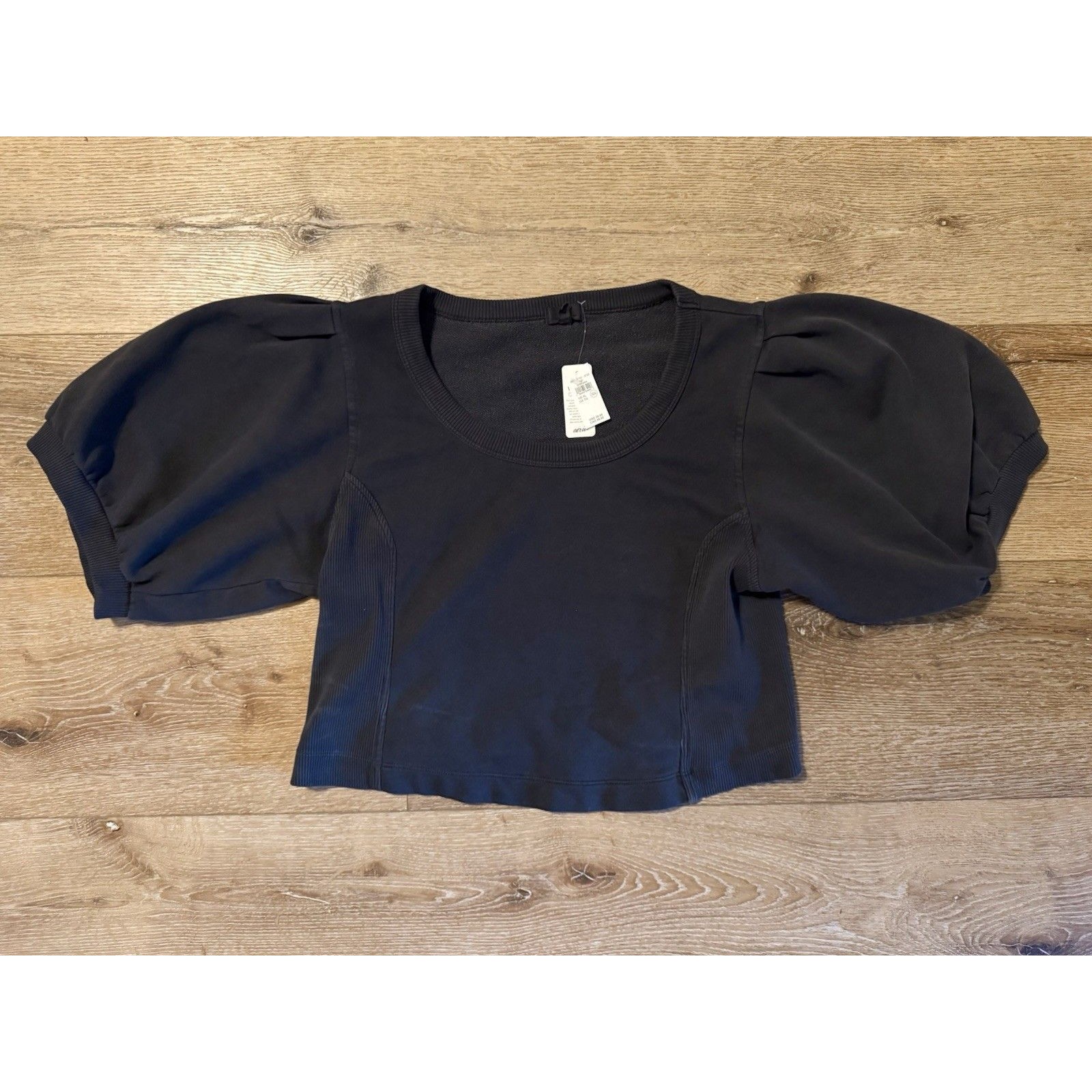 Aerie Womens Seam Right Sweatshirt Gray Ribbed Puffed Sleeves Size Xl Nwt